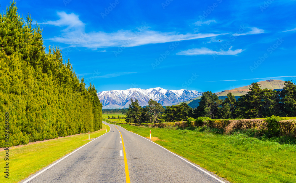 Mountain landscape of the Southern Alps, New Zealand. Copy space for text.