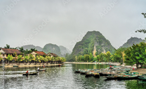 Rowboats in Tam Coc town, the Ninh Binh Province of Vietnam