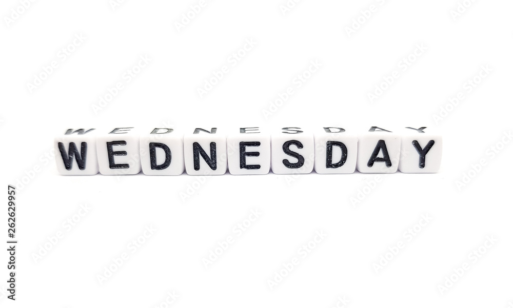 wednesday word built with white cubes and black letters on white background wednesday word built with white cubes and black letters on white background