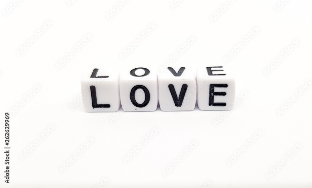 love word built with white cubes and black letters on white background love word built with white cubes and black letters on white background