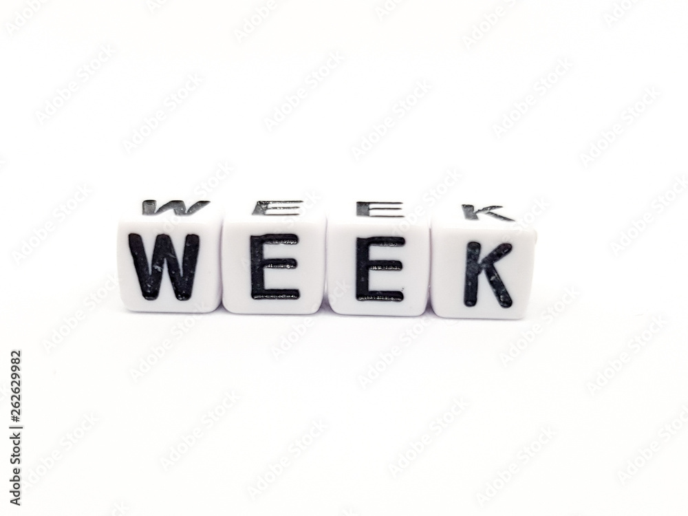 week word built with white cubes and black letters on white background week word built with white cubes and black letters on white background