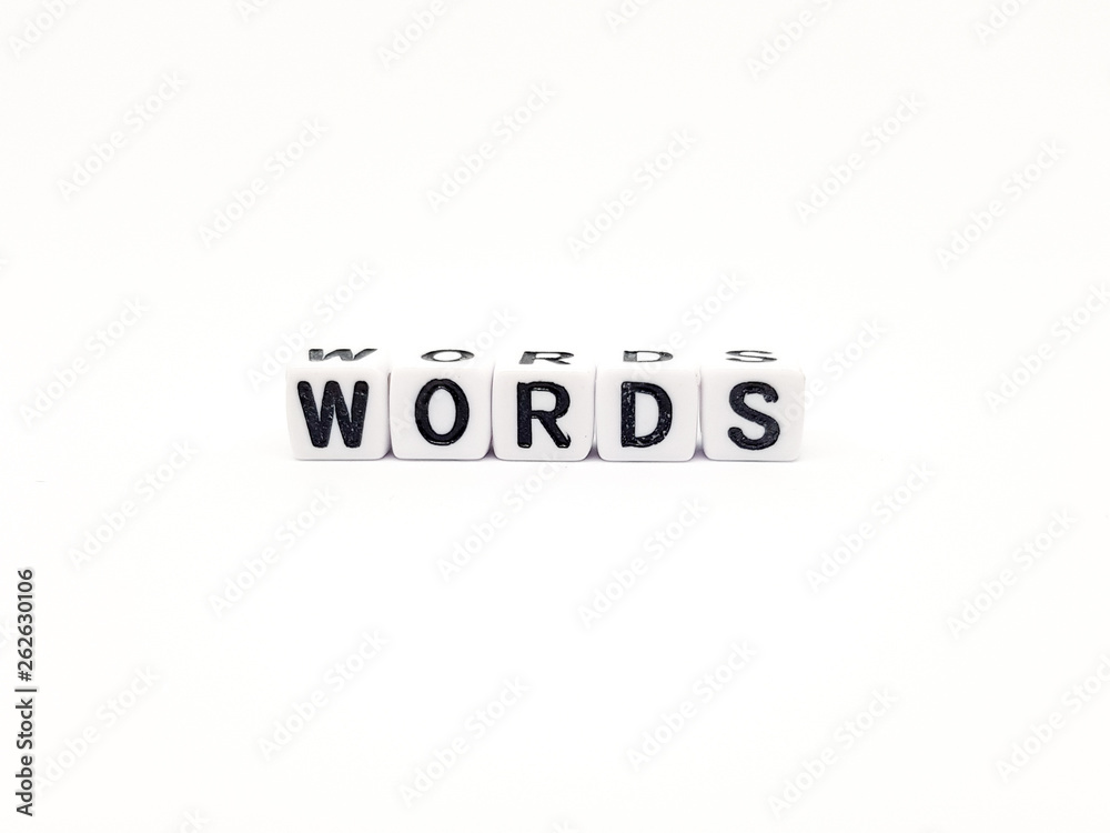 WORDS word built with white cubes and black letters on white background WORDS word built with white cubes and black letters on white background