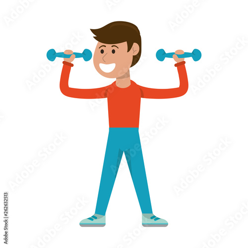 Fitness man lifting dumbbells