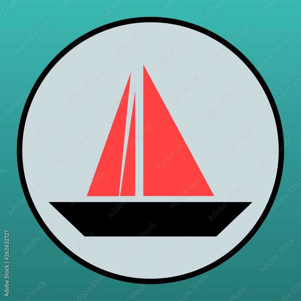 Icon ship. Symbol ship with red sails. Illustration in flat style. Vector. - Vector Icon ship. Symbol ship with red sails. Illustration in flat style. Vector. - Vector