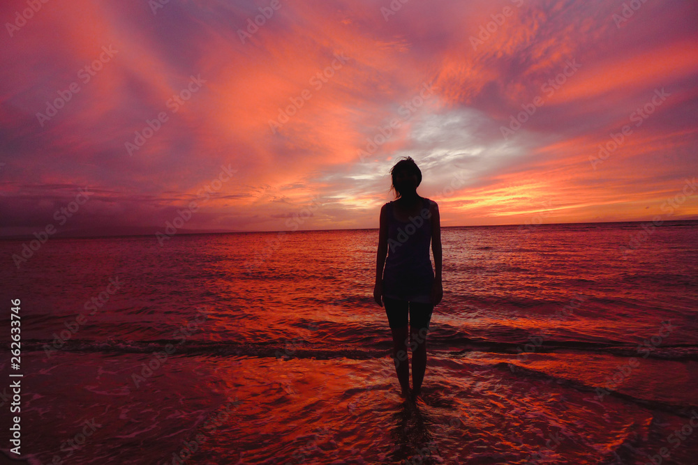 Hawaii Sunset Silhouette with girl