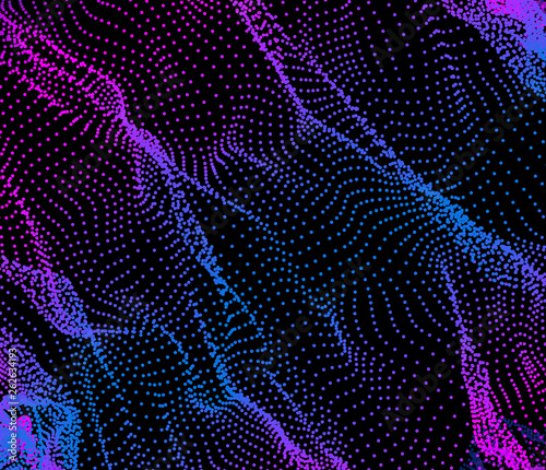 Dynamic particles wave from nodes. 3d sea flow.