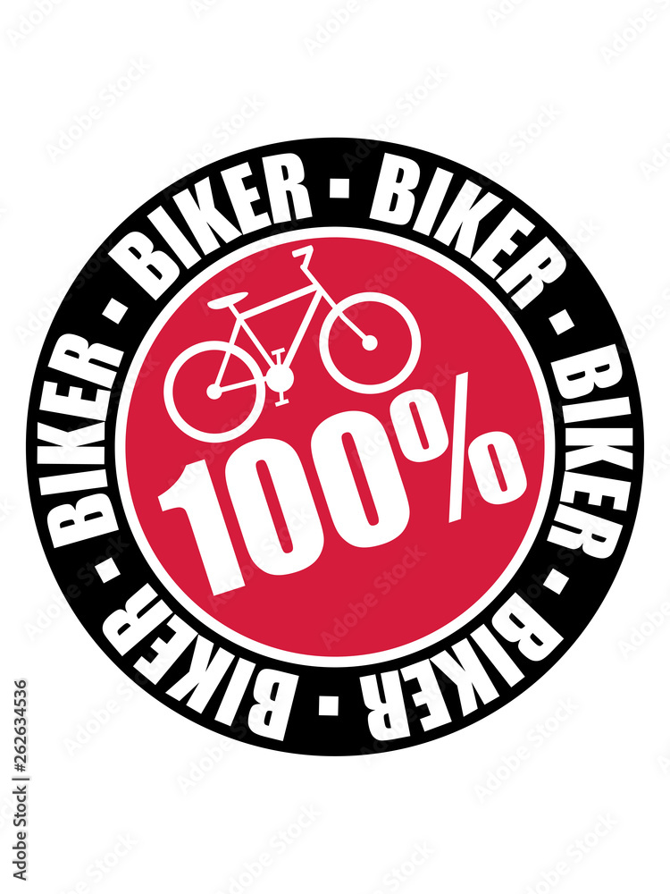 rund kreis stempel 100 prozent biker fahrrad fahrer fahren sport bike drahtesel gesund clipart design mountainbike herrenfahrrad logo