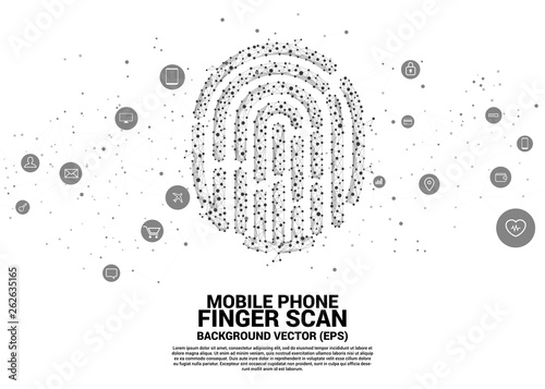 vector thumbprint icon from dot connect line polygon. background concept for finger scan technology and privacy access.
