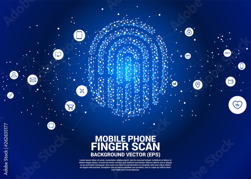 vector thumbprint icon from dot connect line polygon. background concept for finger scan technology and privacy access.