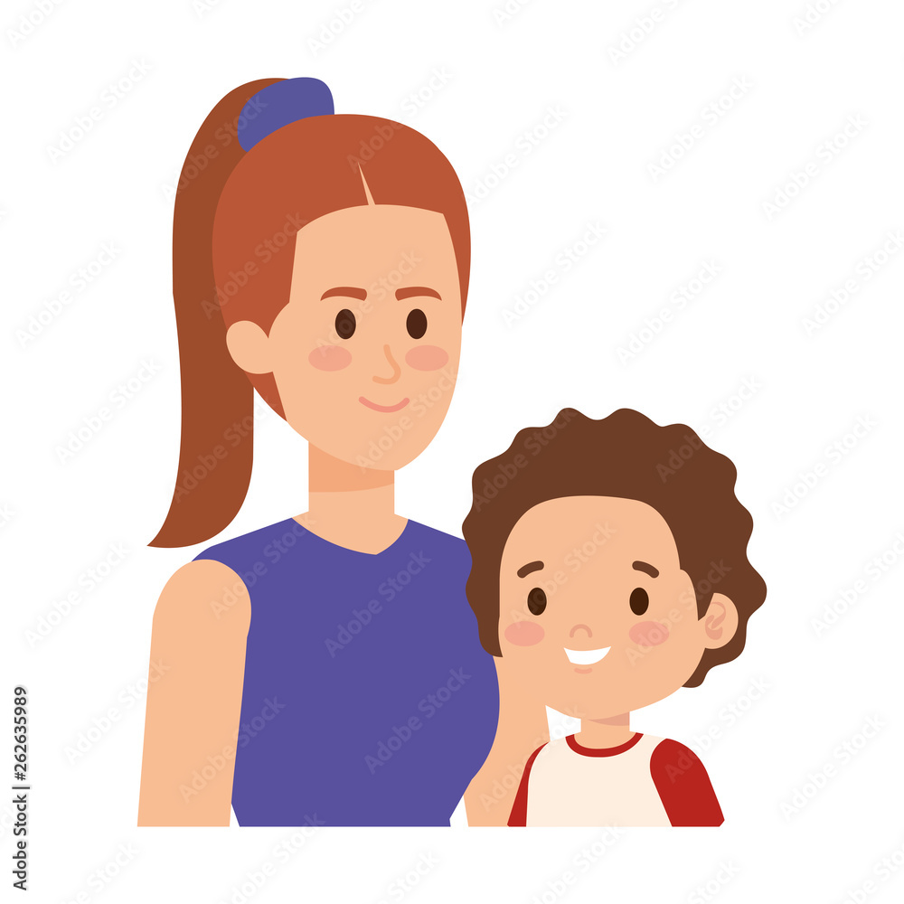young mother with little son characters young mother with little son characters