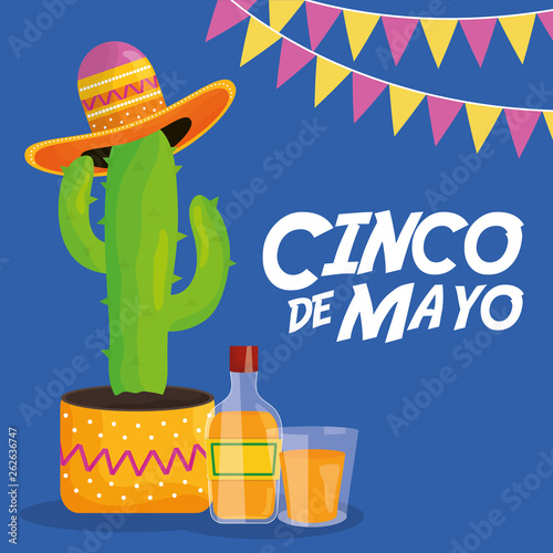 cinco de mayo celebration with cactus and hat mexican photo