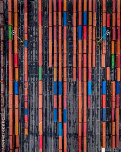 Top Down Aerial View Of Shipping Containers 