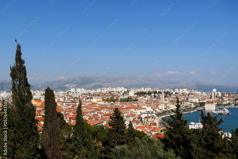 Aerial view of historic city centre of Split, Croatia. Split is popular summer travel destination.
