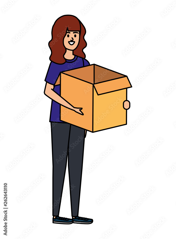 beautiful young woman lifting box carton beautiful young woman lifting box carton