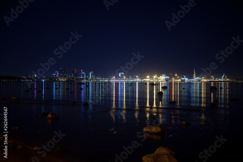 city skyline reflection at night