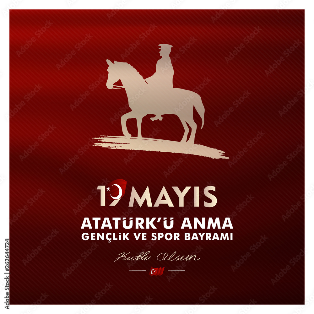 19 may, Commemoration of Atatürk, Youth and Sports Day, (19 mayıs, Atatürk'ü anma gençlik ve spor bayramı.) vector illustration.	