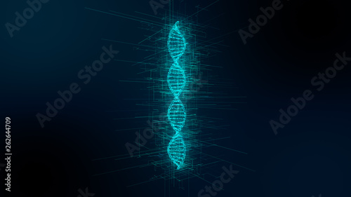 DNA double helix graphic illustration pharmaceutical research into genetic molecular biology - 3D render #262644709