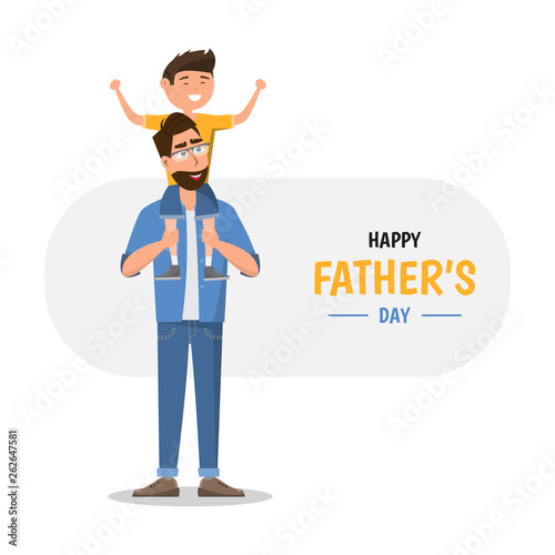 Happy father's day. Dad holding his son