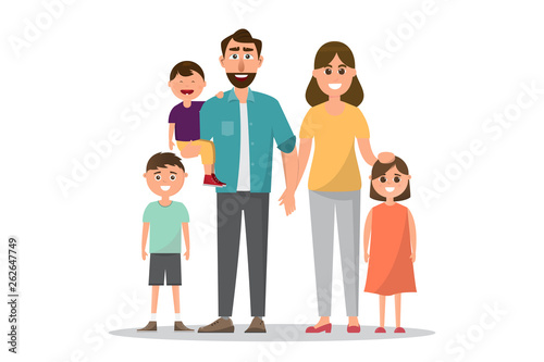 Happy family. Father, mother, baby, son and daughter.