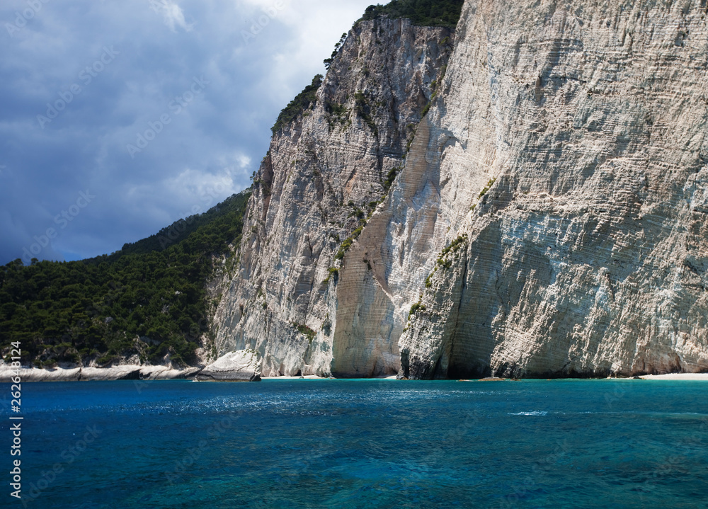view of famous blue caves on Zakynthos island in Greece, Europe