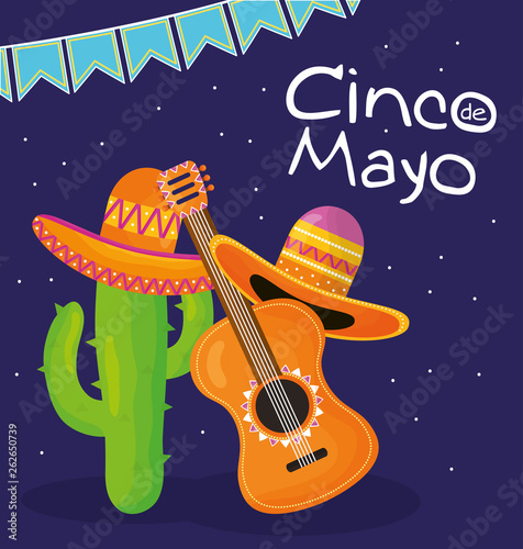 cinco de mayo celebration with guitar and hat mexican photo