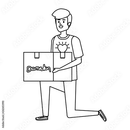 young man volunteer lifting donations box