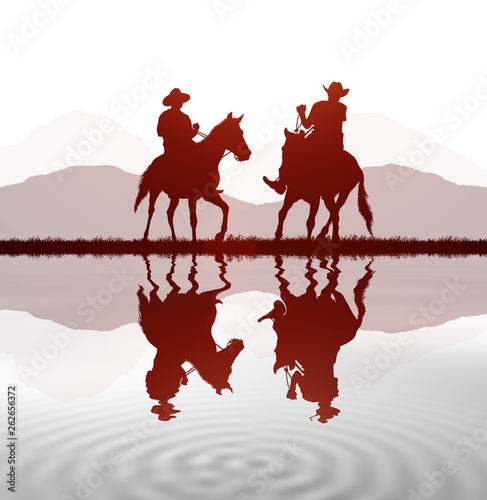 silhouette cowboy riding horse on white background