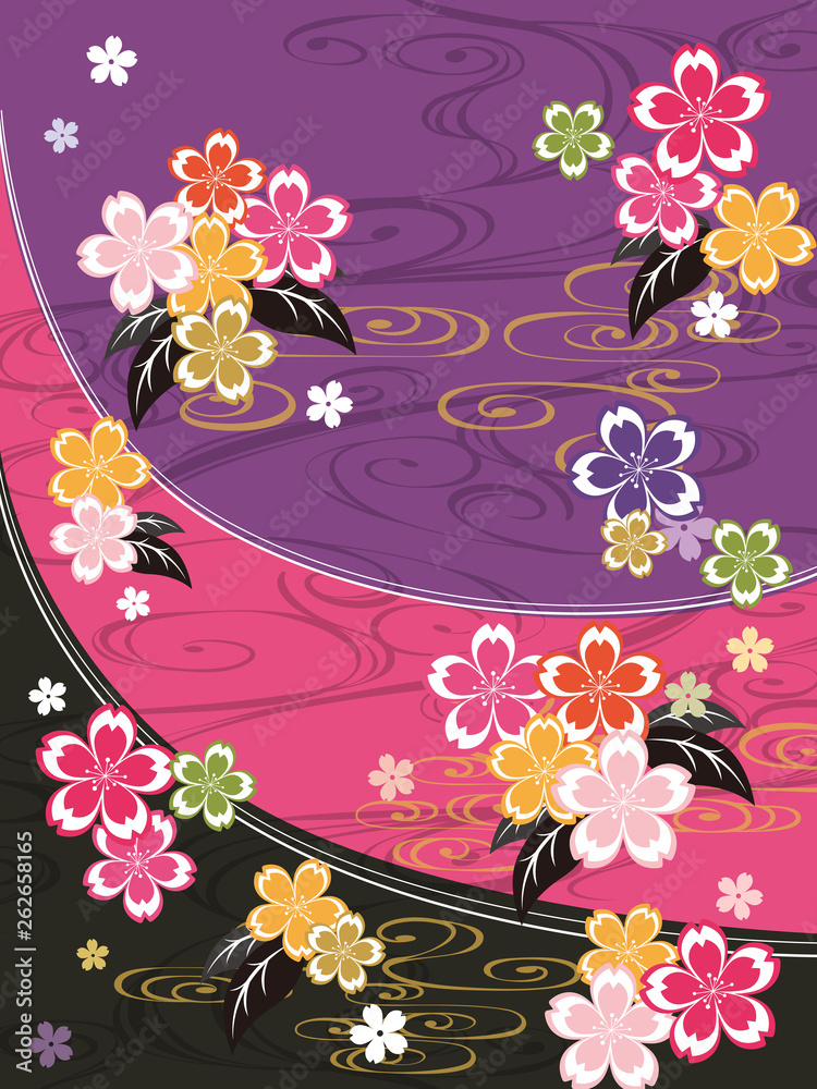 桜和柄 紫 ピンク 黒 Stock Vector Adobe Stock
