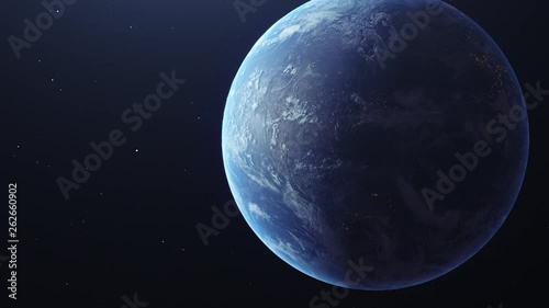 Photorealistic earth from space fly in