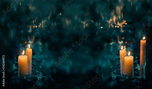 Obraz na płótnie fabulous Night forest and magic candles