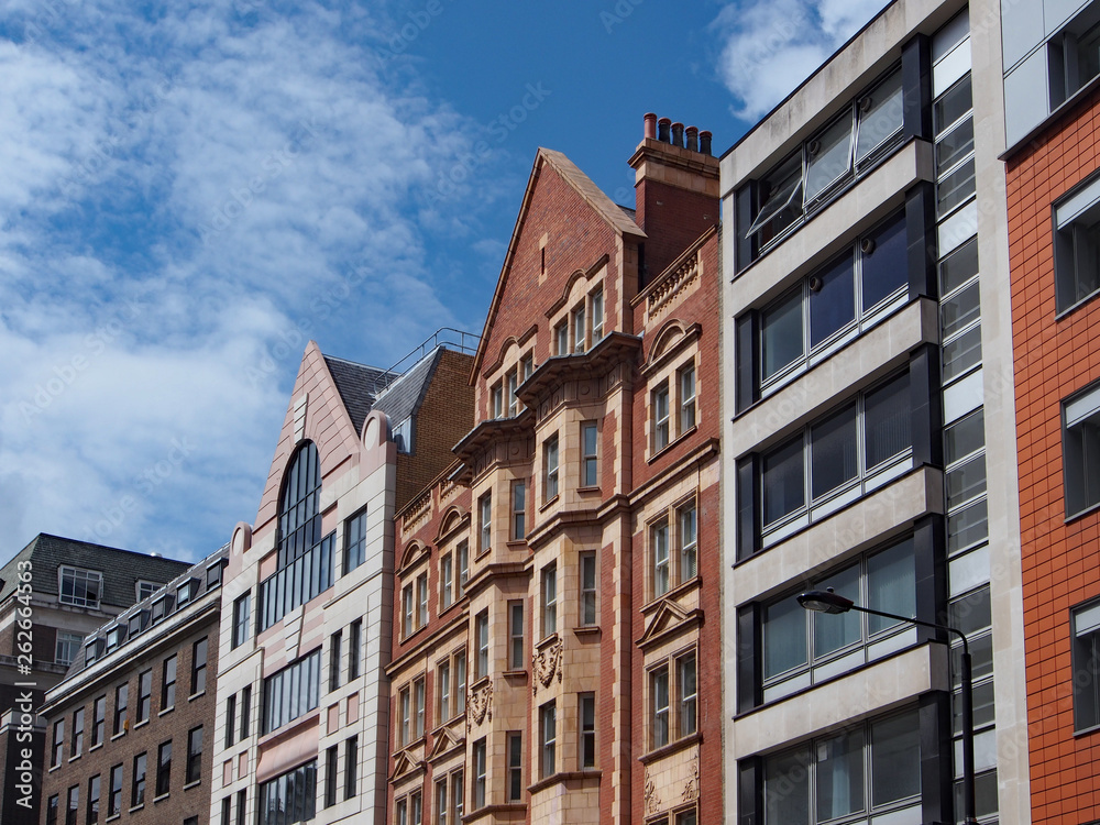 London, row of old and new office building facades