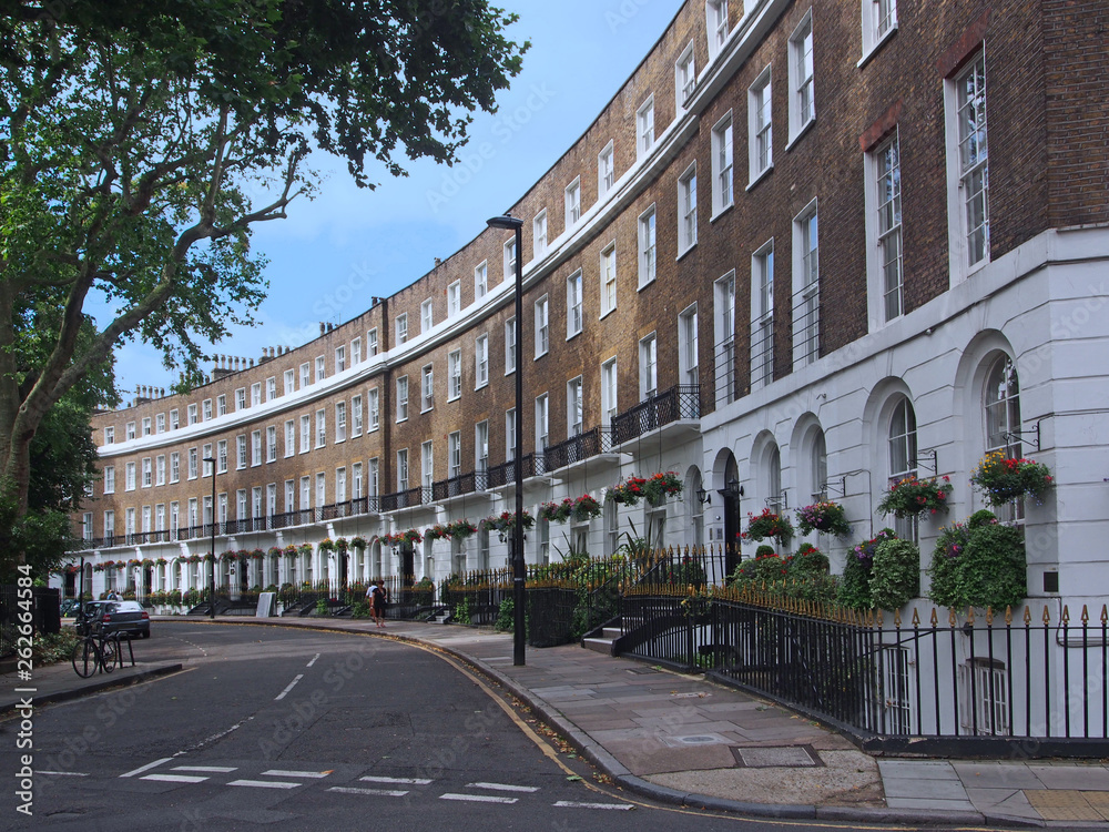 London, crescent shaped street of townhouses