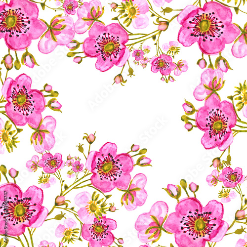 Floral background and Watercolor delicate spring flowers with buds Design element for greeting cards
