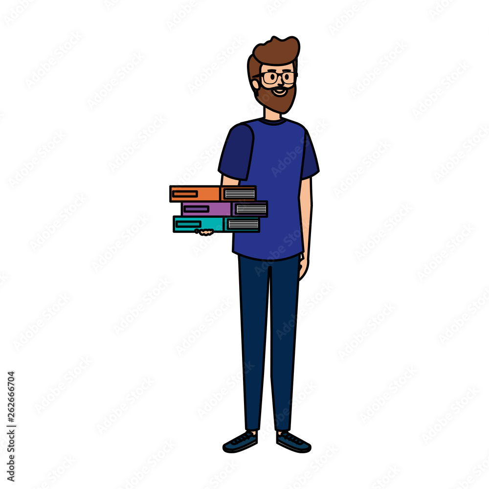 young teacher with books character young teacher with books character
