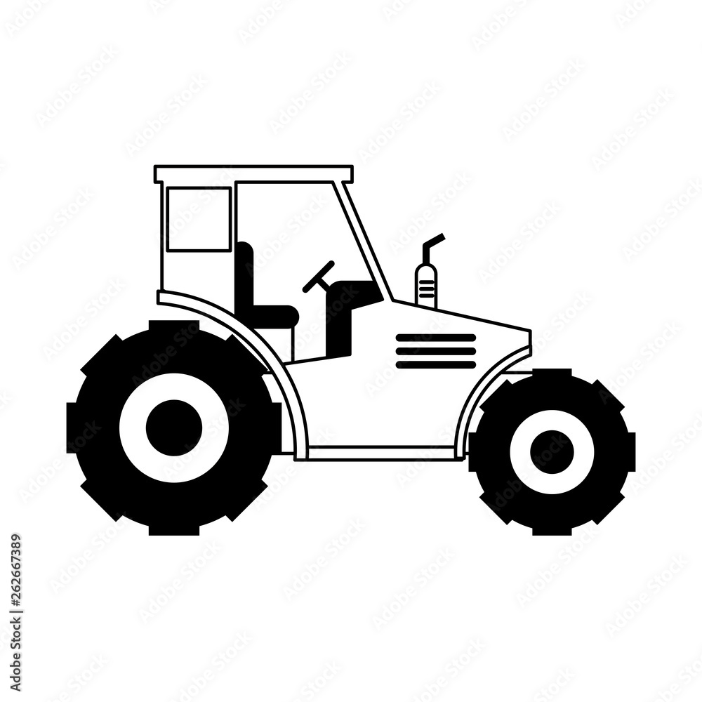Obraz premium Farm tractor vehicle isolated in black and white