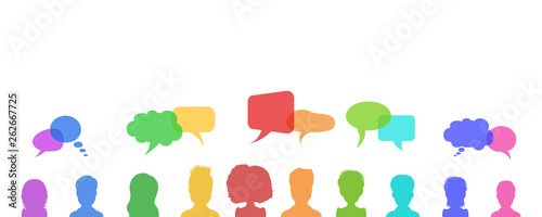Business discussion or people talking, chat dialogue speech bubbles, news or social network design concept. Flat style  illustration