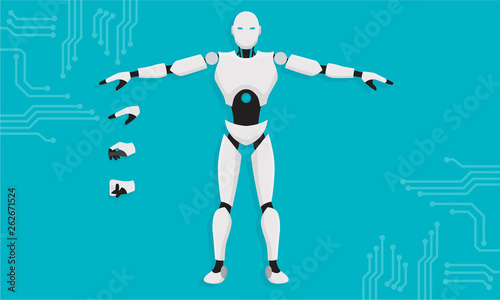 AI technology. Artificial Intelligence Technology with Machine Learning Robotic Head with Electronic Nodes and Code Vector Illustration