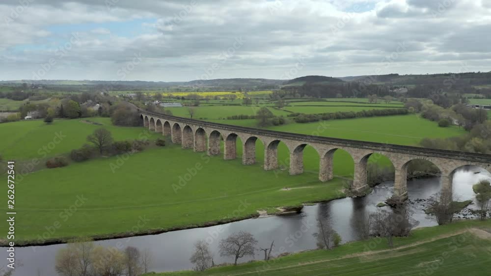 Aerial Flyover of Arthington Viaduct in North Yorkshire, England on Spring Day Aerial Flyover of Arthington Viaduct in North Yorkshire, England on Spring Day