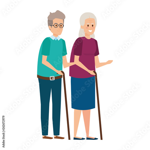 old couple with canes characters
