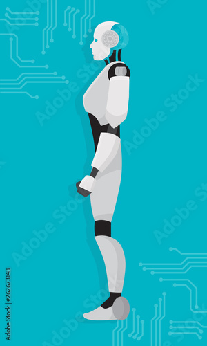 AI Artificial Robot Side View Machine Learning Technology Vector Illustration