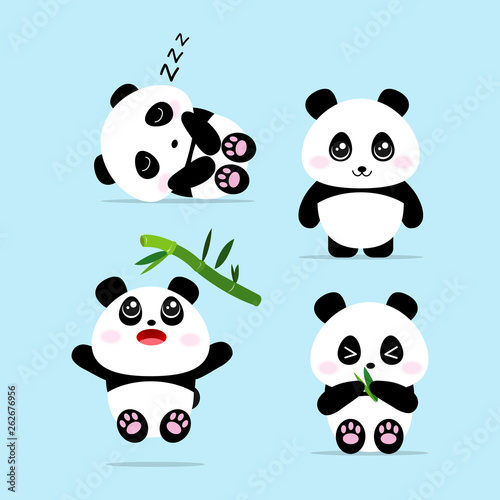 Fototapeta Naklejka Na Ścianę i Meble -  Cute panda cartoon vector set. Vector concept illustration for design.