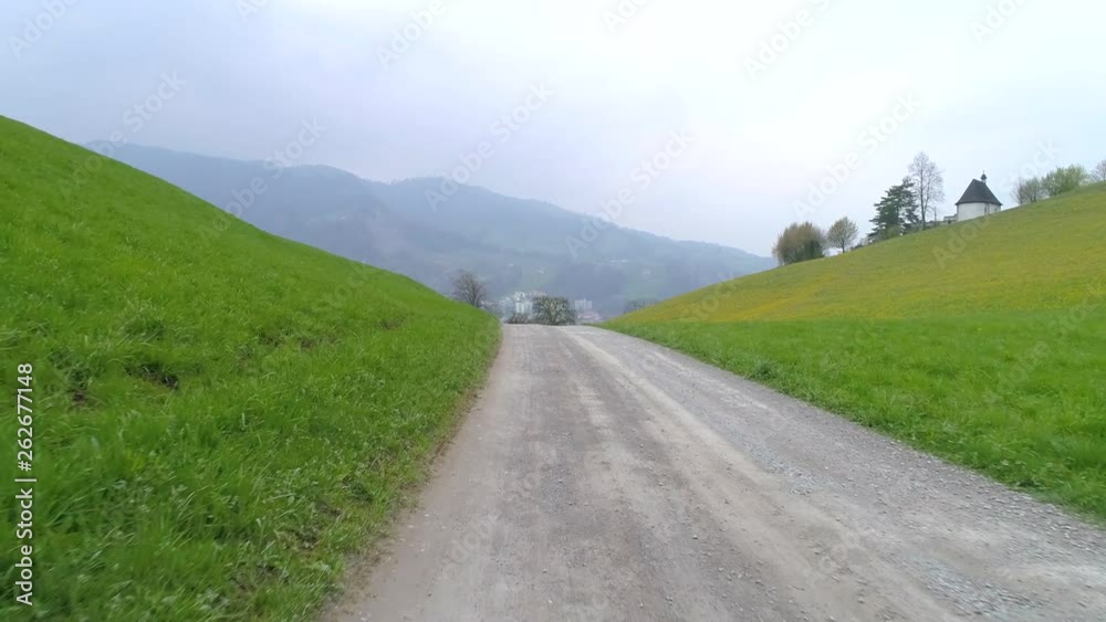 flight approx 1m over a natural road, countryside