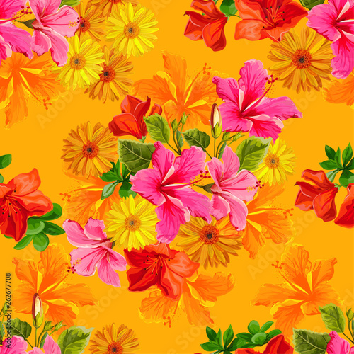 Seamless pattern tropical flower in Color brillante style -vector