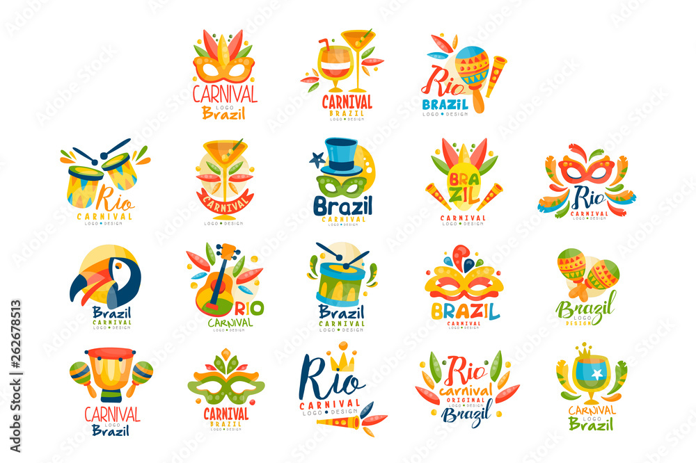 Brazilian Carnival logo design set, bright fest.ive party banners vector Illustration on a white background