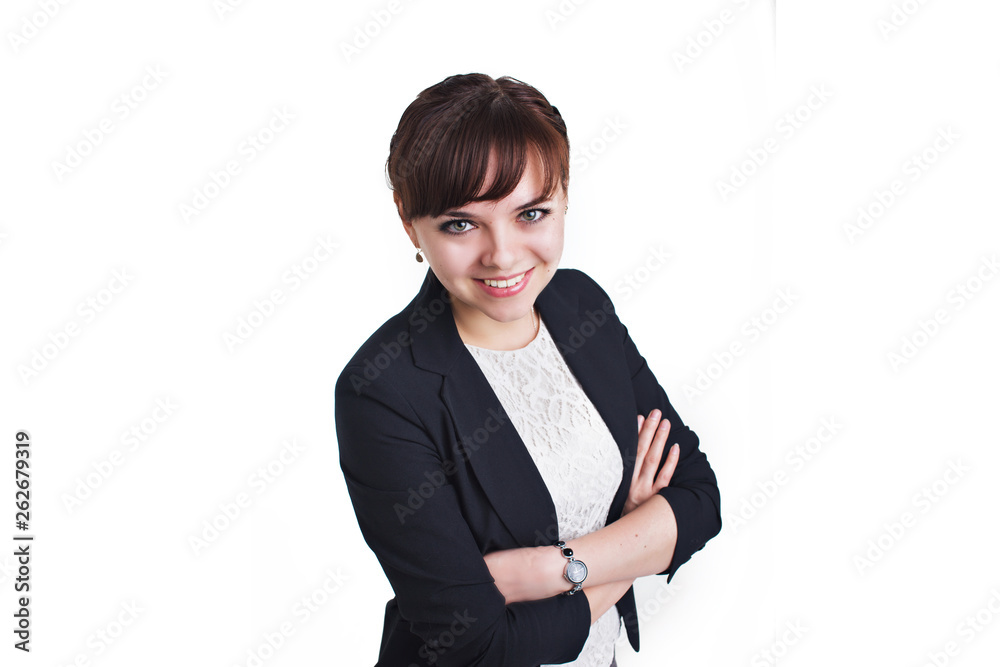 isolated photo: portrait of a smiling handsome woman in a business suit isolated photo: portrait of a smiling handsome woman in a business suit
