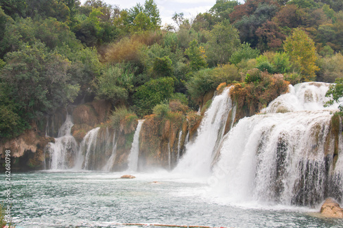 waterfall and blue lake in Croatian National Park Krk