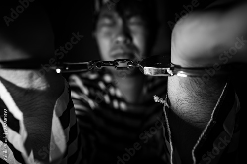 Captured terrorist prisoners shackled, that are stressful
