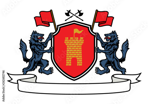 wolf heraldry in coat of arms style