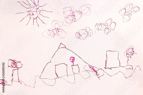 Child scribble on the wall colored pencils scribbles on a white wall made by a little kid that could pass as abstract work.