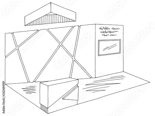 Exhibition stand graphic interior black white sketch illustration vector